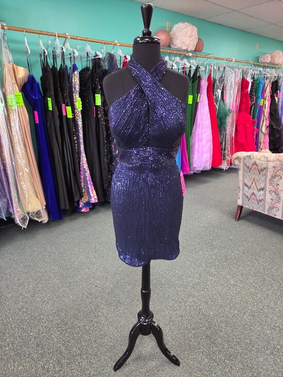 Private Label Dresses & Skirts - Homecoming Short Dress Private Label Maura Size 8 Navy Blue Sequin Formal